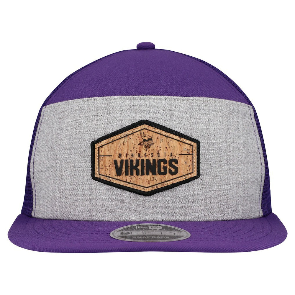 Minnesota Vikings New Era Cork Split Panel 9FIFTY Trucker Snapback Hat Gray/Purple | NFL