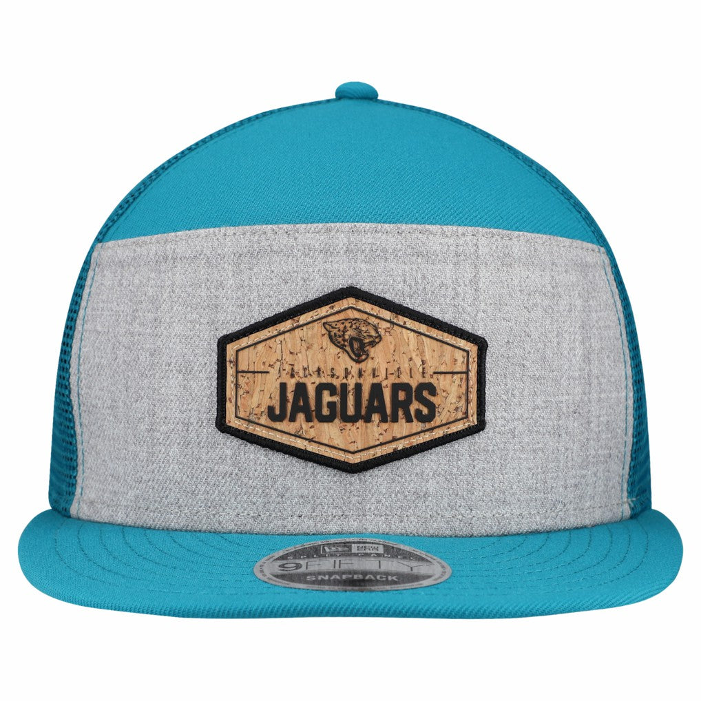 Jacksonville Jaguars New Era Cork Split Panel 9FIFTY Trucker Snapback Hat Gray/Teal | NFL