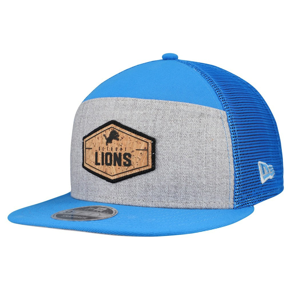 Detroit Lions New Era Cork Split Panel 9FIFTY Trucker Snapback Hat Gray/Blue | NFL