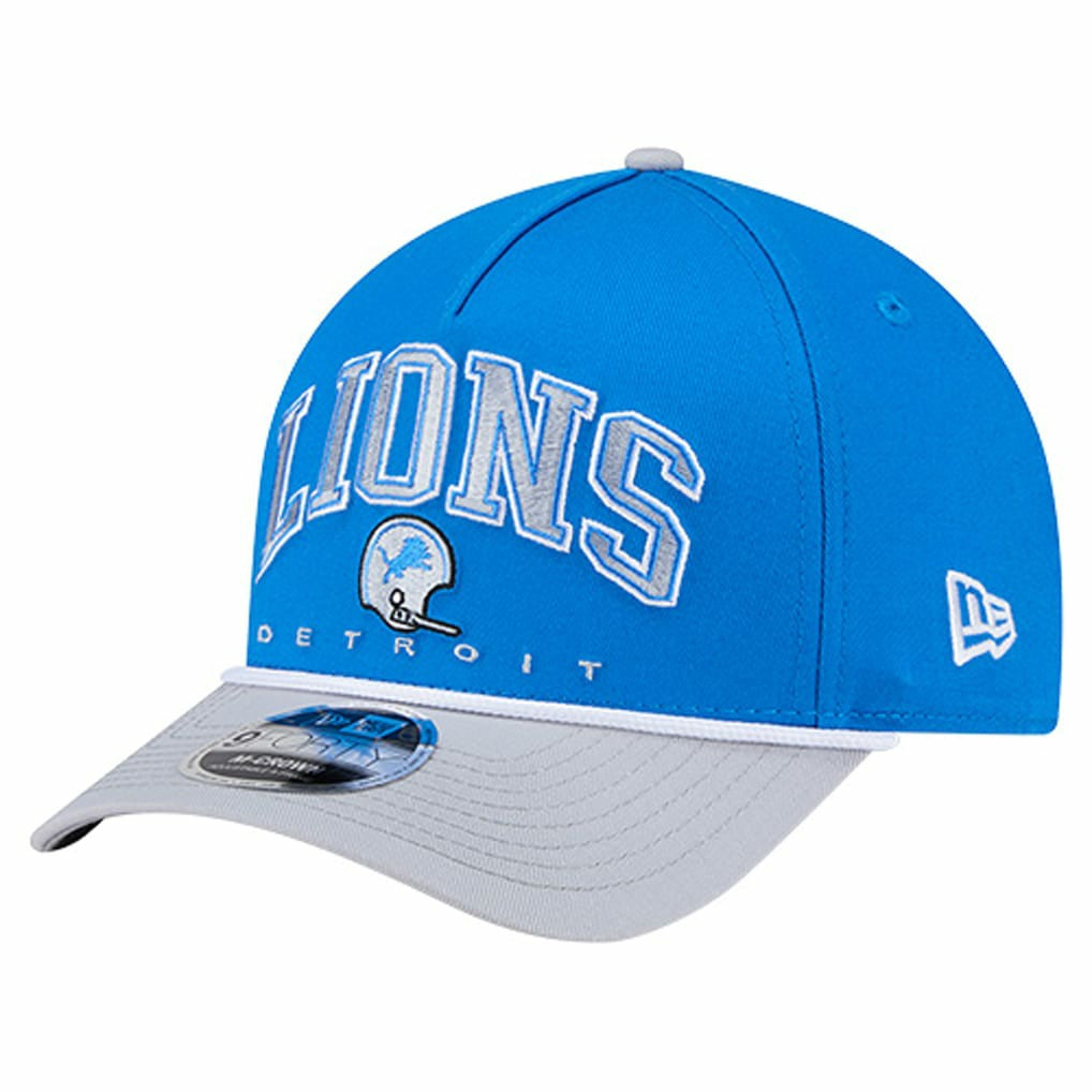 Detroit Lions New Era Throwback Arch COOLERA 9FORTY A-Frame M-Crown Adjustable Hat Blue | NFL