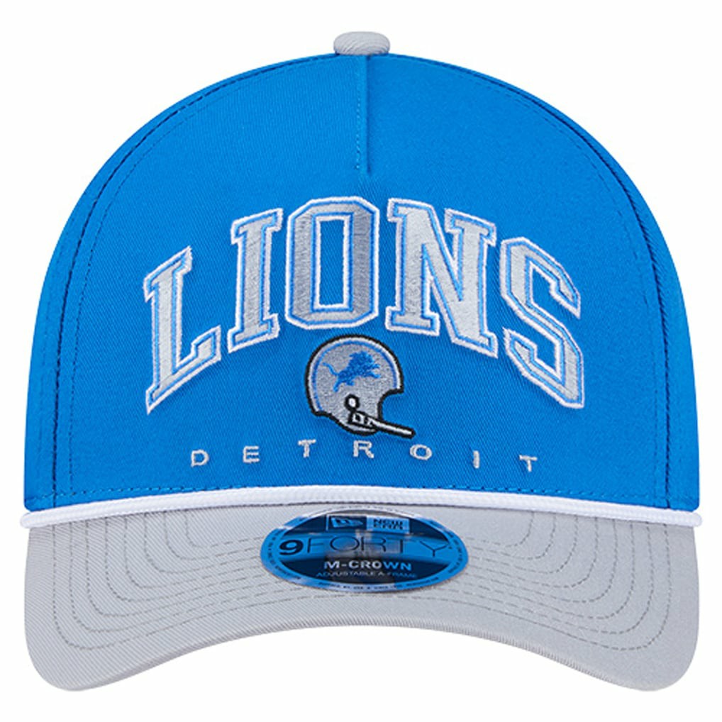 Detroit Lions New Era Throwback Arch COOLERA 9FORTY A-Frame M-Crown Adjustable Hat Blue | NFL