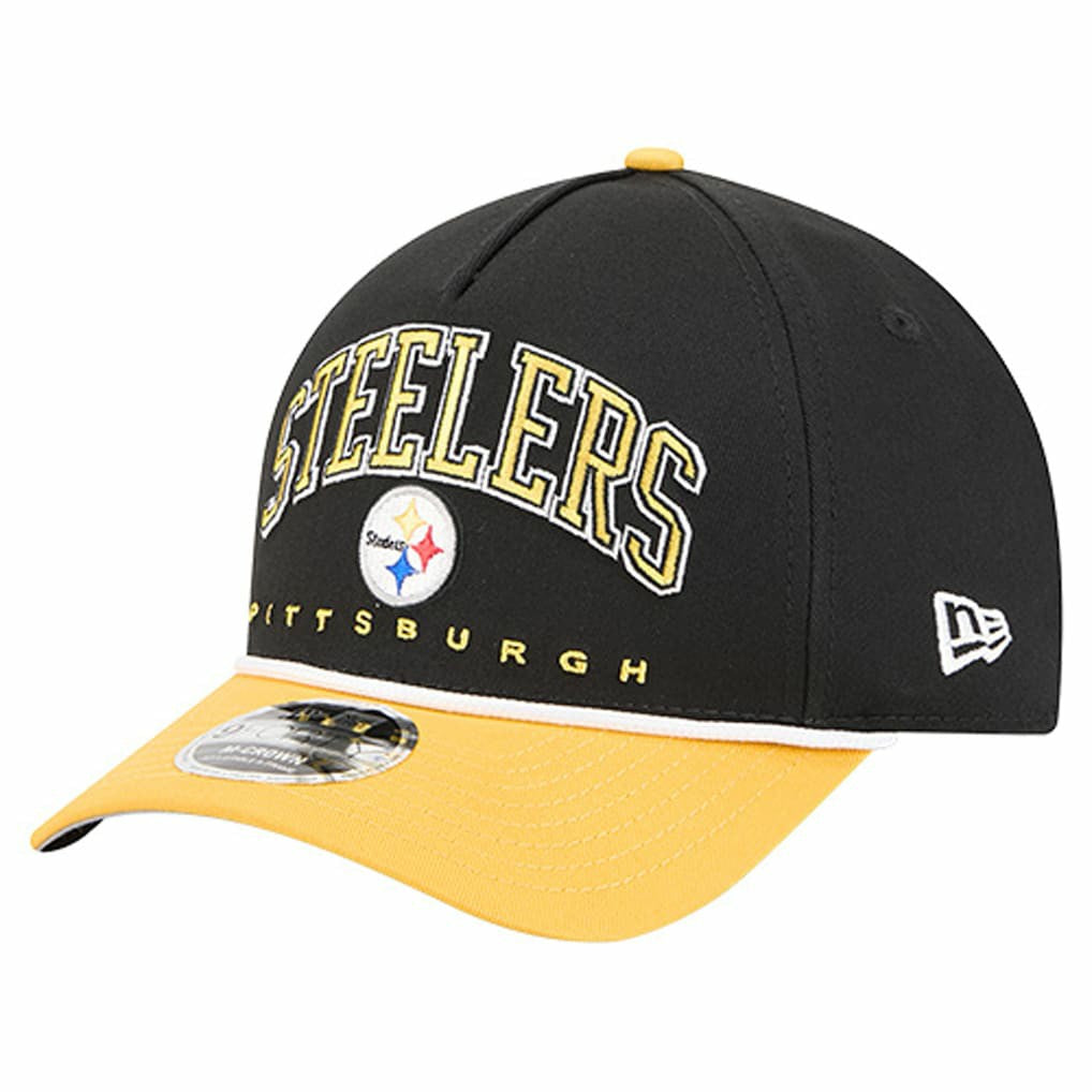 Pittsburgh Steelers New Era Arch COOLERA 9FORTY A-Frame M-Crown Adjustable Hat Black | NFL