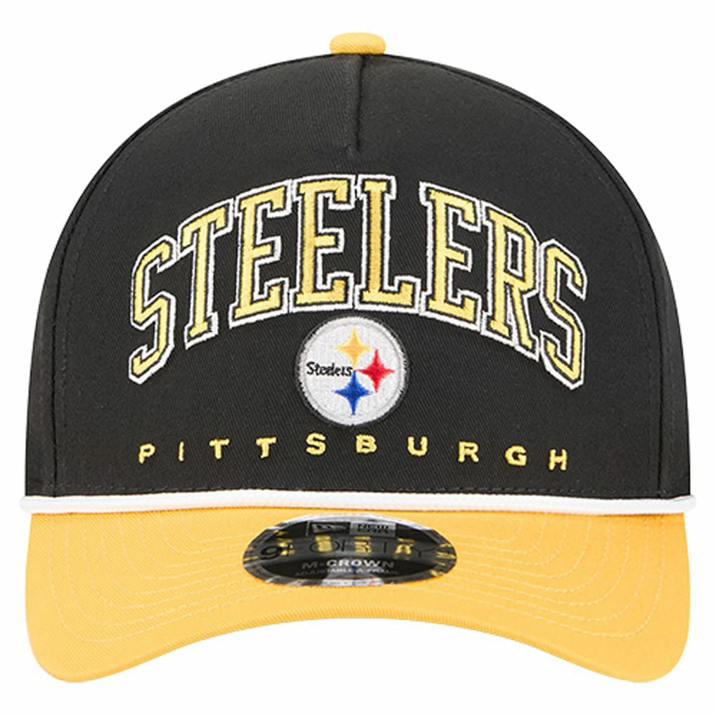 Pittsburgh Steelers New Era Arch COOLERA 9FORTY A-Frame M-Crown Adjustable Hat Black | NFL