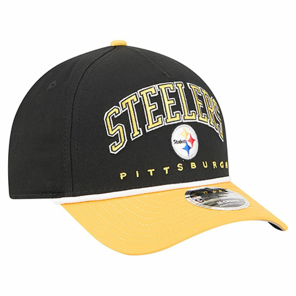 Pittsburgh Steelers New Era Arch COOLERA 9FORTY A-Frame M-Crown Adjustable Hat Black | NFL