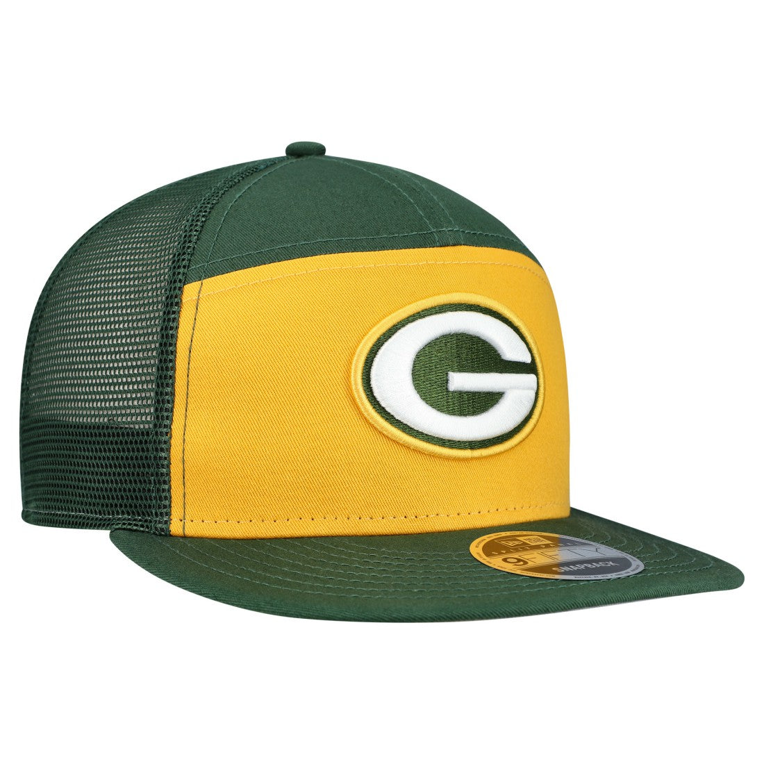Green Bay Packers New Era Outdoor Split Panel 9FIFTY Snapback Hat Gold/Green | NFL