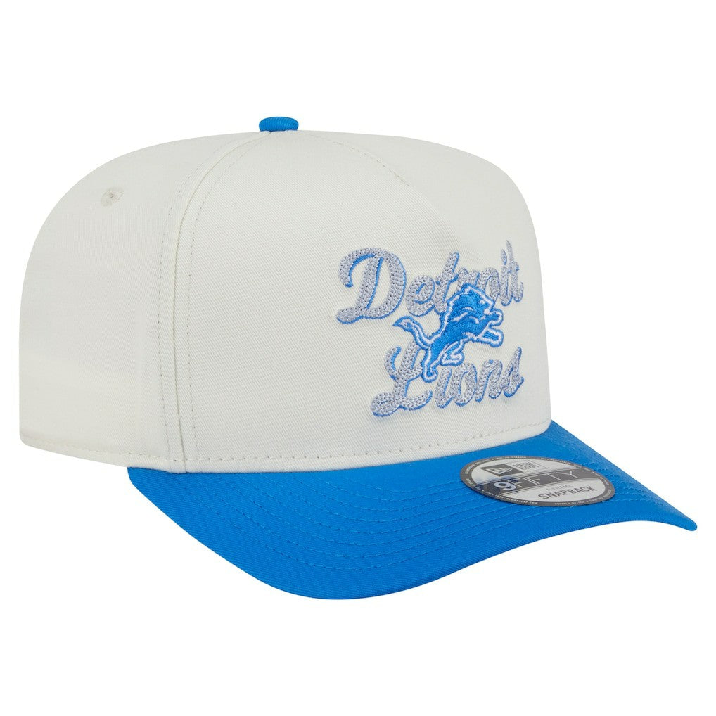 Detroit Lions New Era Chainstitch A-Frame 9FIFTY Adjustable Hat Cream/Blue | NFL