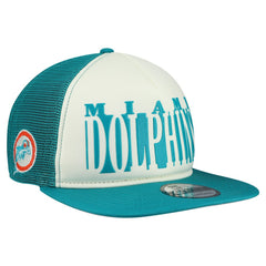 Miami Dolphins New Era Throwback Cutout A-Frame 9FIFTY Snapback Hat Cream/Aqua | NFL