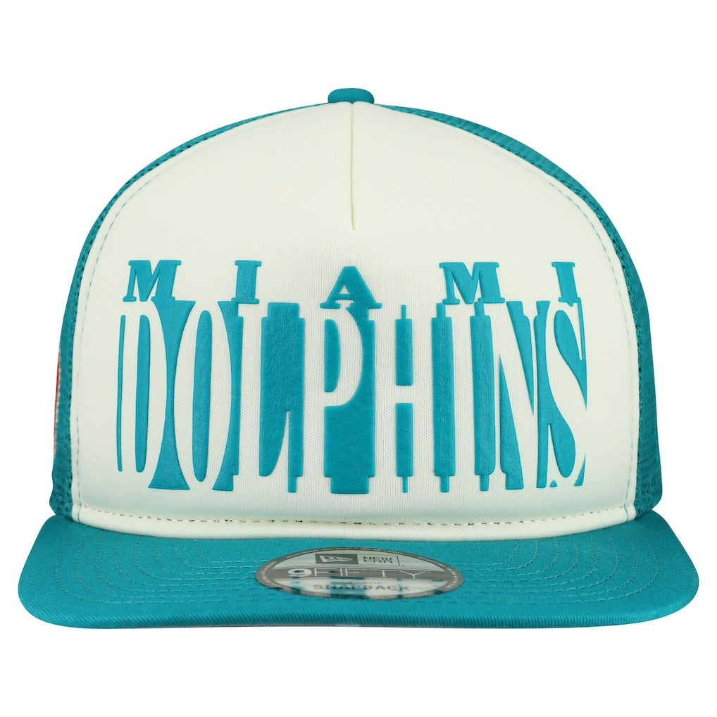 Miami Dolphins New Era Throwback Cutout A-Frame 9FIFTY Snapback Hat Cream/Aqua | NFL