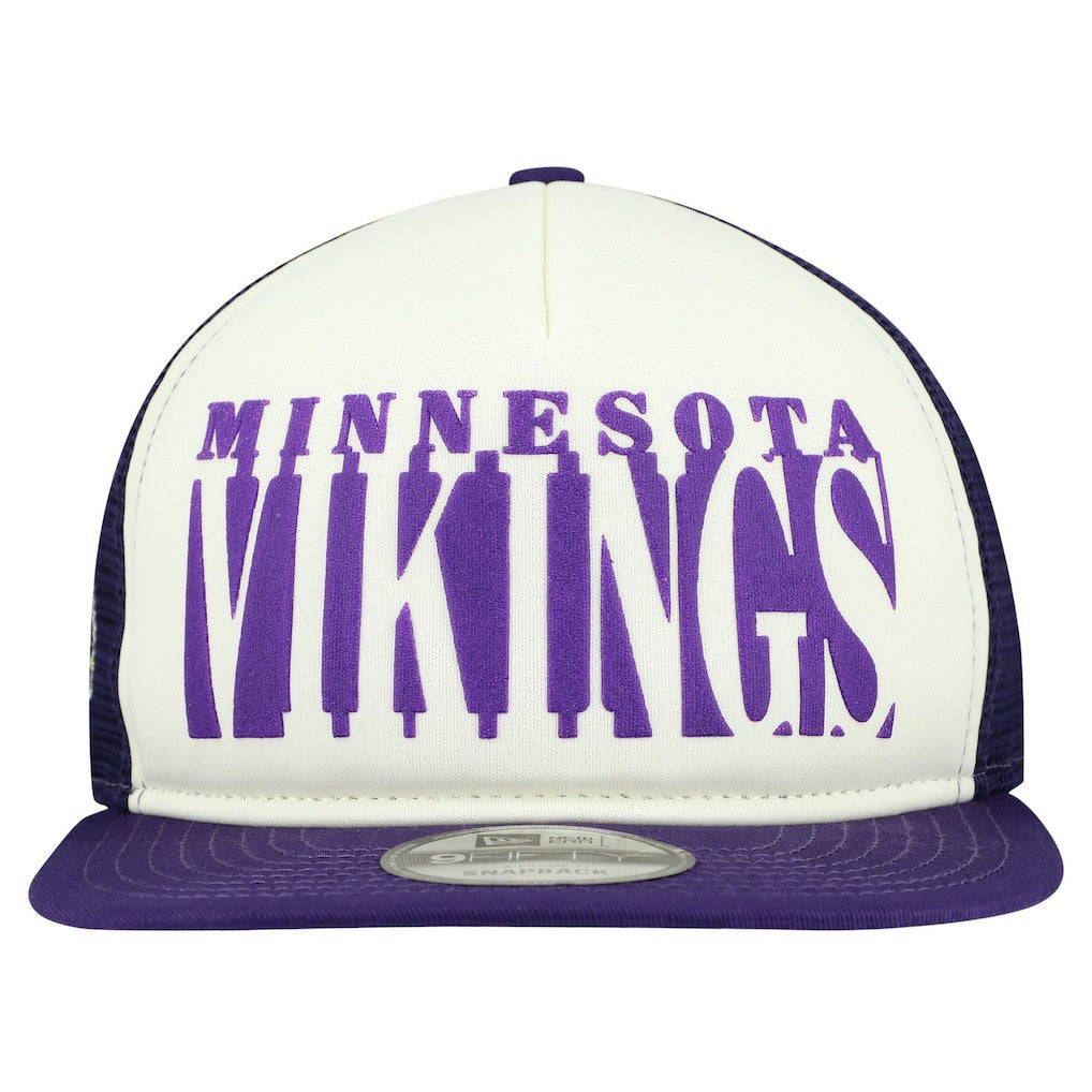 Minnesota Vikings New Era Cutout A-Frame 9FIFTY Snapback Hat Cream/Purple | NFL