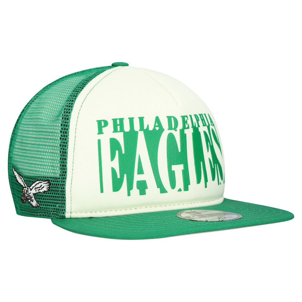 Philadelphia Eagles New Era Throwback Cutout A-Frame 9FIFTY Snapback Hat Cream/Kelly Green | NFL