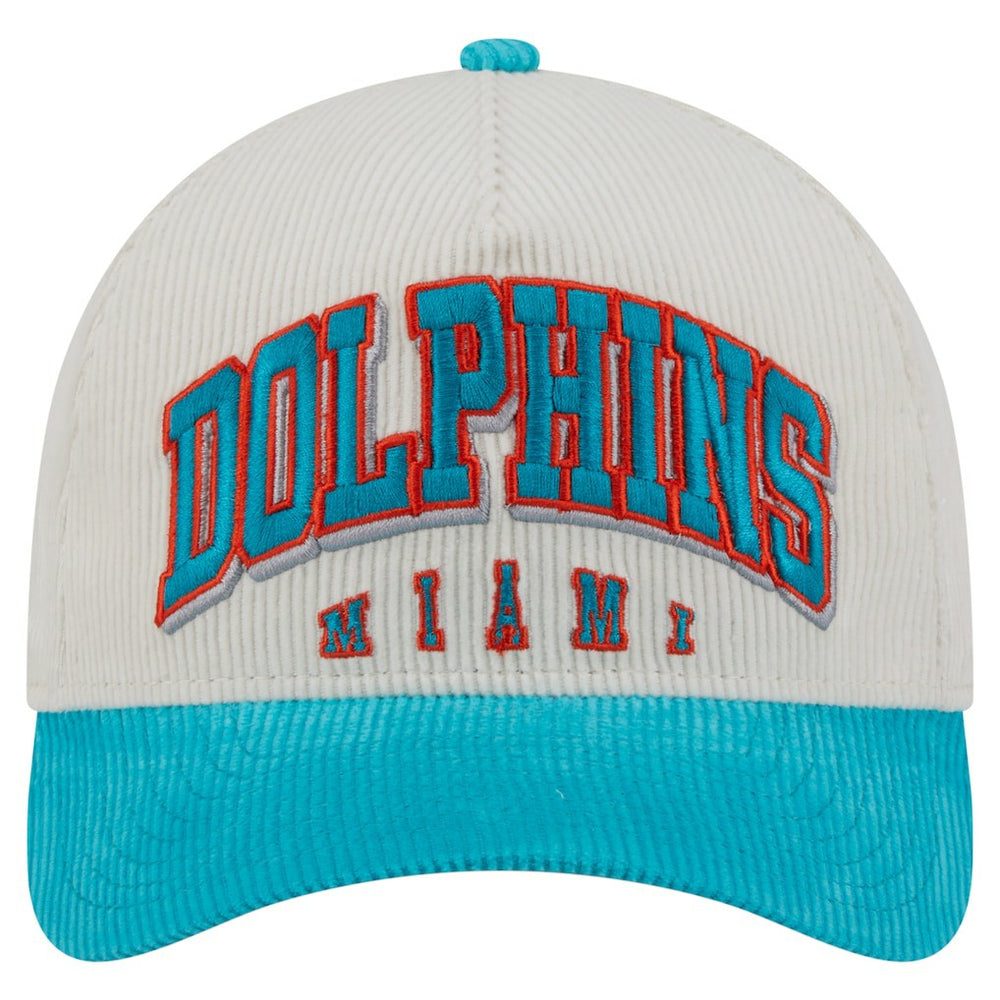 Miami Dolphins New Era Throwback Two-Tone Sided Corduroy 9FORTY A-Frame Adjustable Hat Cream/Aqua | NFL