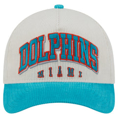 Miami Dolphins New Era Throwback Two-Tone Sided Corduroy 9FORTY A-Frame Adjustable Hat Cream/Aqua | NFL