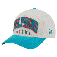 Miami Dolphins New Era Throwback Two-Tone Sided Corduroy 9FORTY A-Frame Adjustable Hat Cream/Aqua | NFL