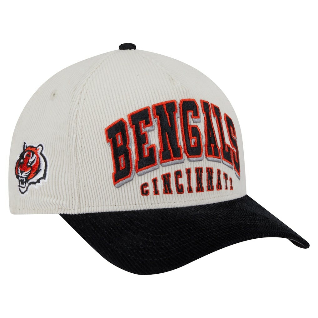 Cincinnati Bengals New Era Head Two-Tone Sided Corduroy 9FORTY A-Frame Adjustable Hat Cream/Black | NFL