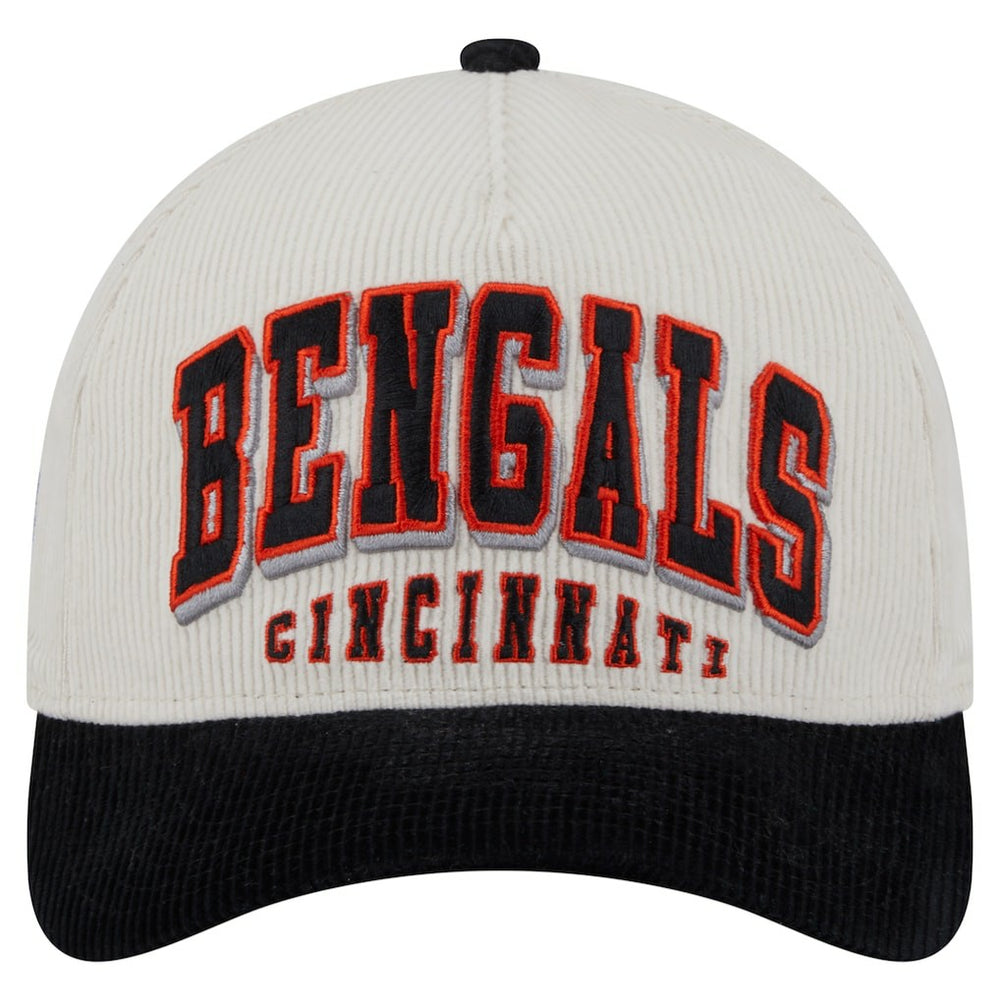 Cincinnati Bengals New Era Head Two-Tone Sided Corduroy 9FORTY A-Frame Adjustable Hat Cream/Black | NFL