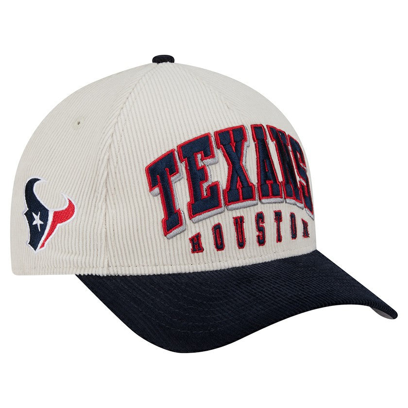Houston Texans New Era Two-Tone Sided Corduroy 9FORTY A-Frame Adjustable Hat Cream/Navy | NFL