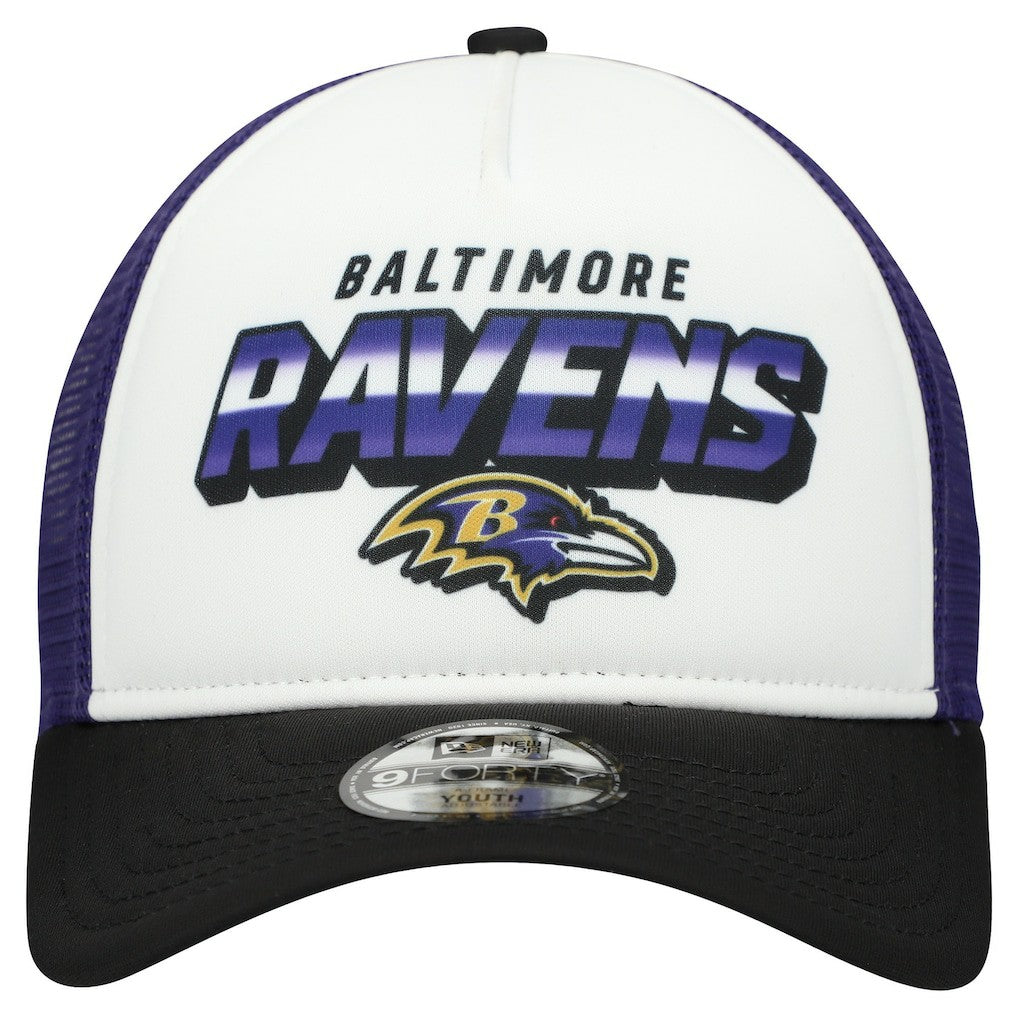Baltimore Ravens New Era Youth Streak 9FORTY A-Frame Adjustable Hat White/Black | NFL