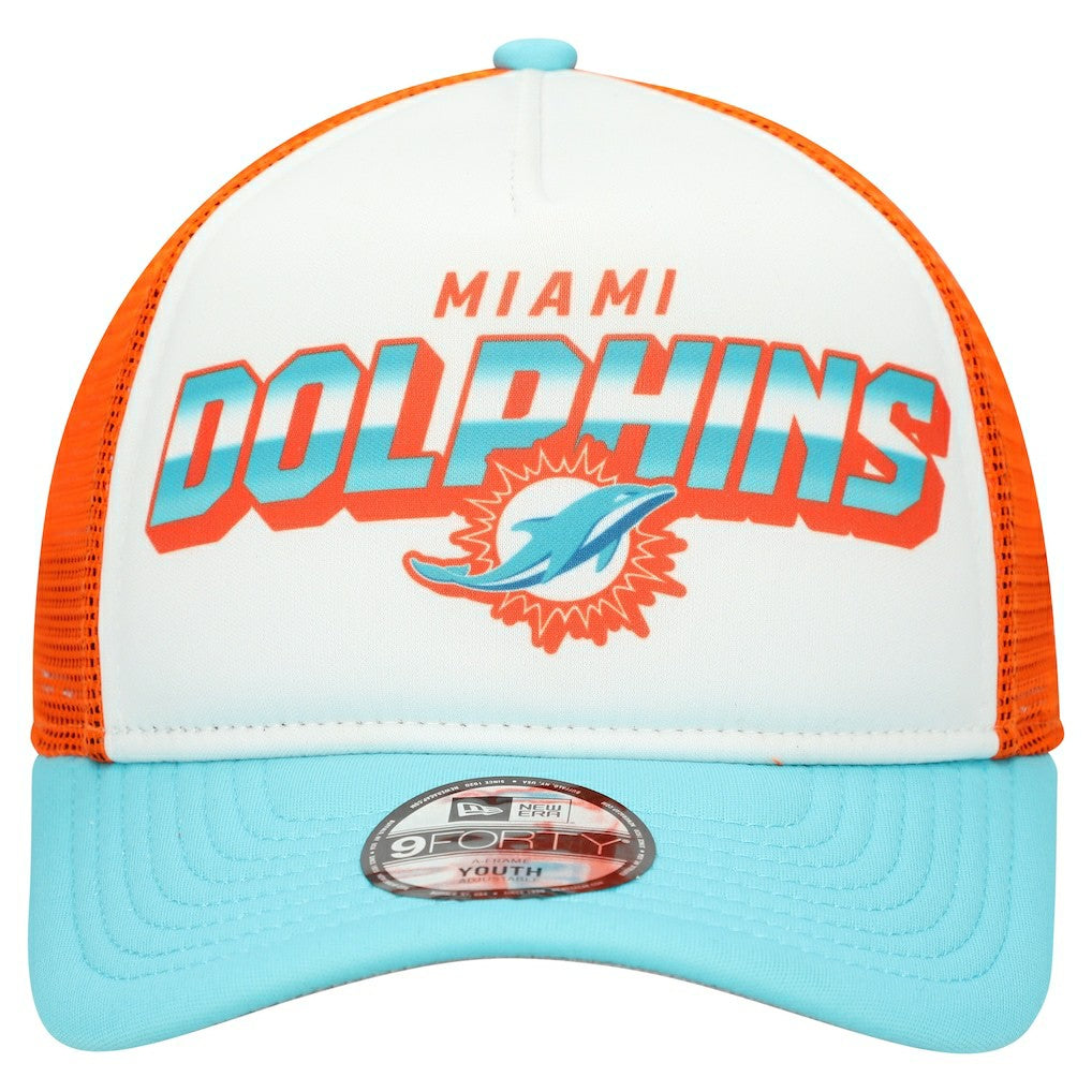 Miami Dolphins New Era Youth Streak 9FORTY A-Frame Adjustable Hat White/Aqua | NFL
