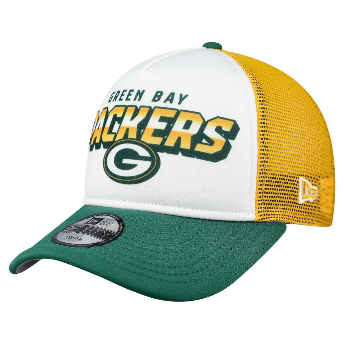Green Bay Packers New Era Youth Streak 9FORTY A-Frame Adjustable Hat White/Green | NFL