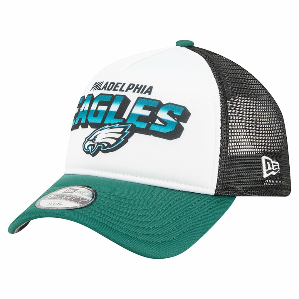 Philadelphia Eagles New Era Youth Streak 9FORTY A-Frame Adjustable Hat White/Green | NFL