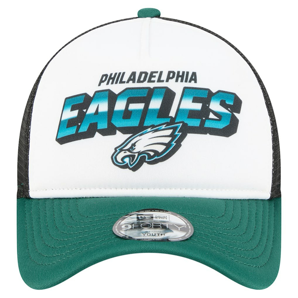 Philadelphia Eagles New Era Youth Streak 9FORTY A-Frame Adjustable Hat White/Green | NFL