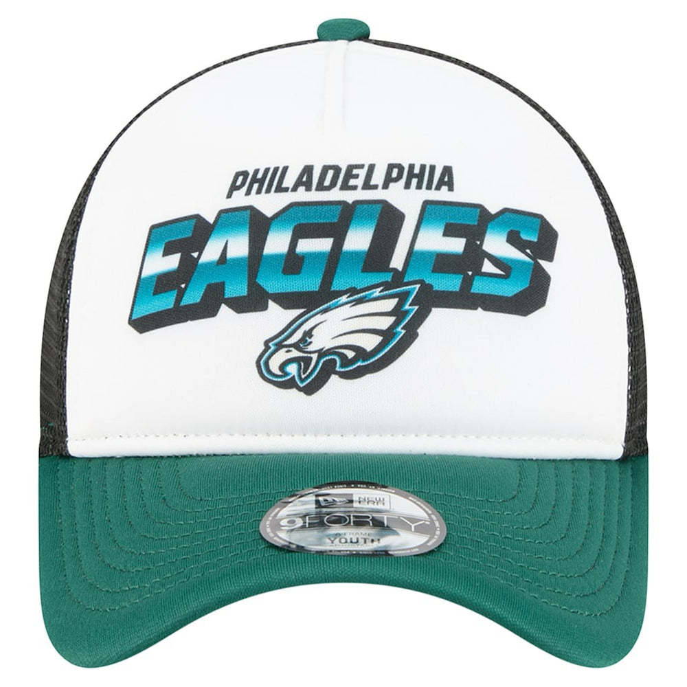 Philadelphia Eagles New Era Youth Streak 9FORTY A-Frame Adjustable Hat White/Green | NFL