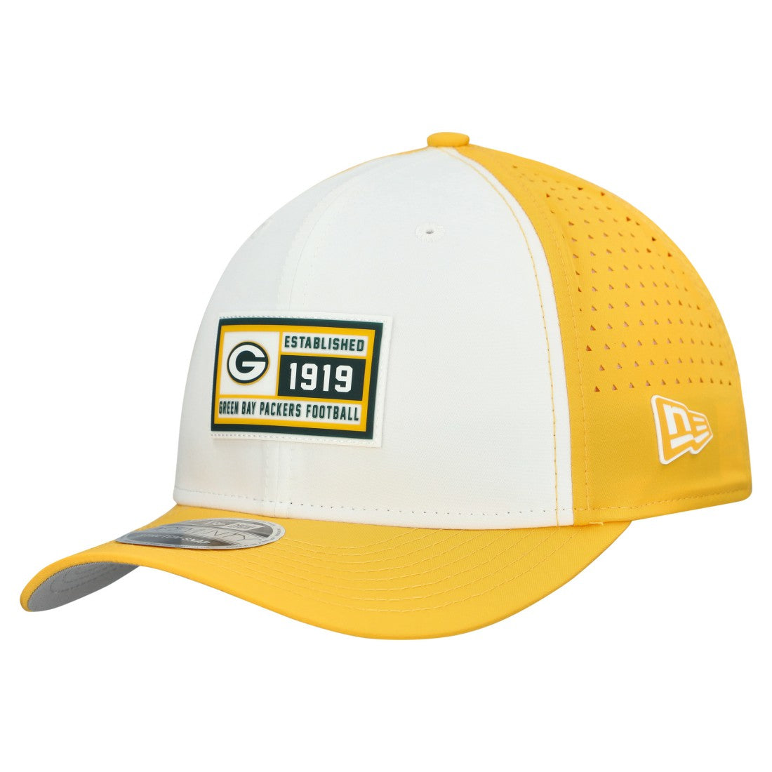 Green Bay Packers New Era Established Patch 9SEVENTY Adjustable Hat White/Gold | NFL