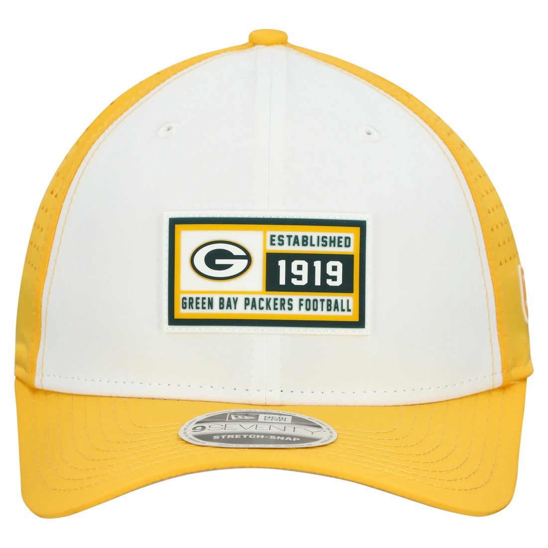 Green Bay Packers New Era Established Patch 9SEVENTY Adjustable Hat White/Gold | NFL