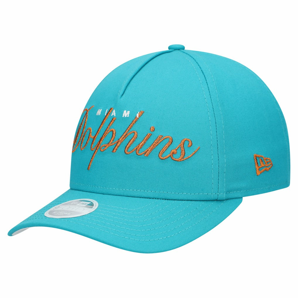 Miami Dolphins New Era Women's Metallic 9FORTY M-Crown A-Frame Adjustable Hat Aqua | NFL