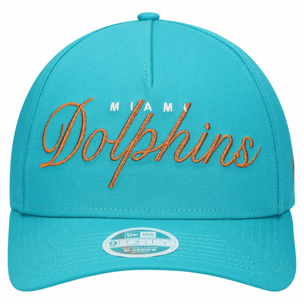 Miami Dolphins New Era Women's Metallic 9FORTY M-Crown A-Frame Adjustable Hat Aqua | NFL