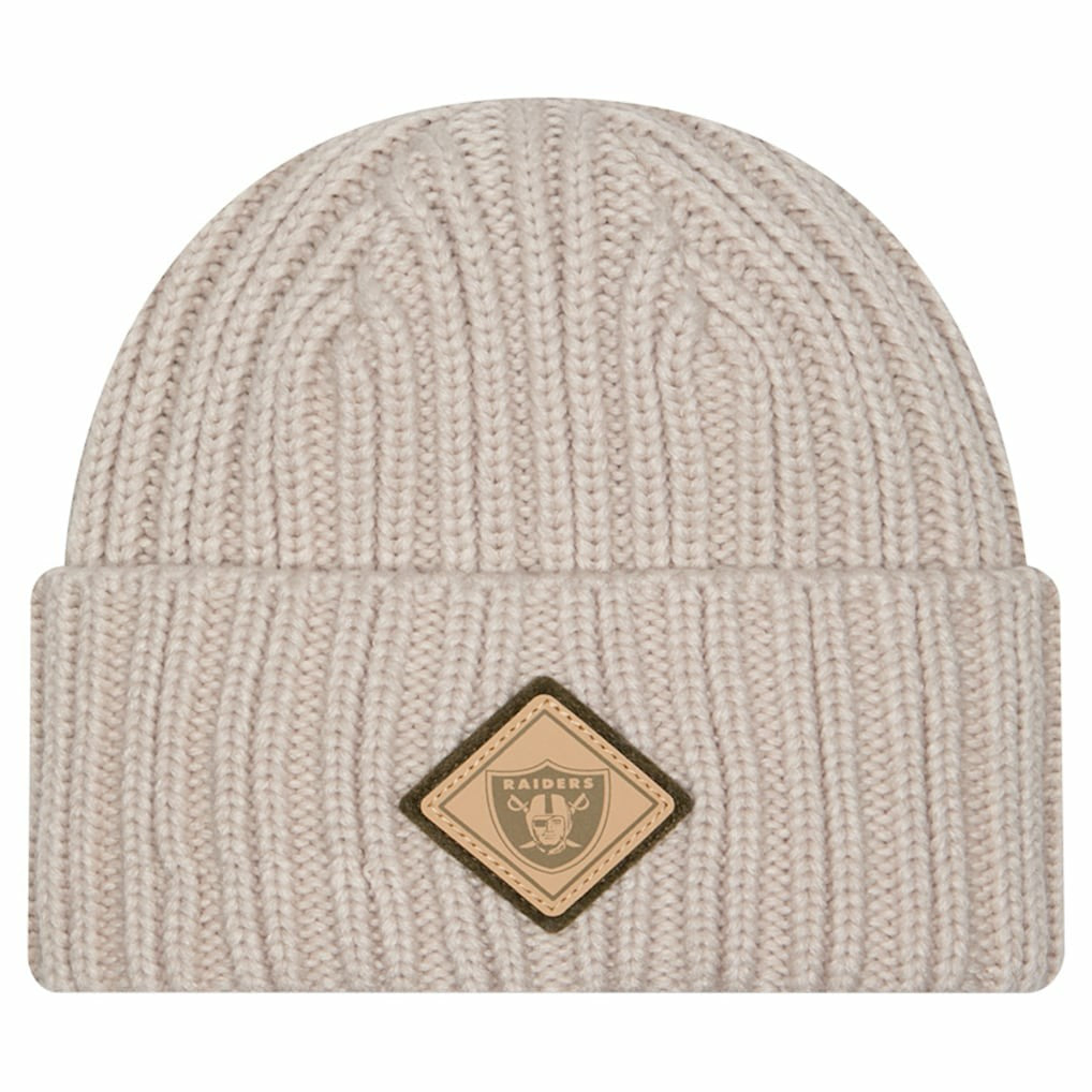 Las Vegas Raiders New Era Logo Applique Cuffed Knit Hat Light Beige | NFL