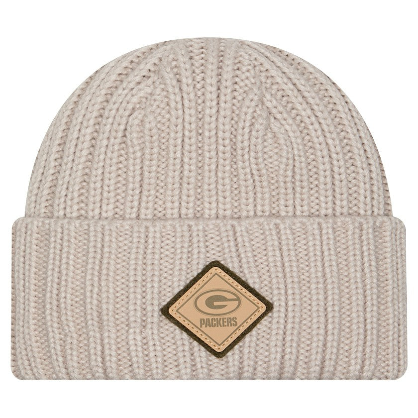 Green Bay Packers New Era Logo Applique Cuffed Knit Hat Light Beige | NFL