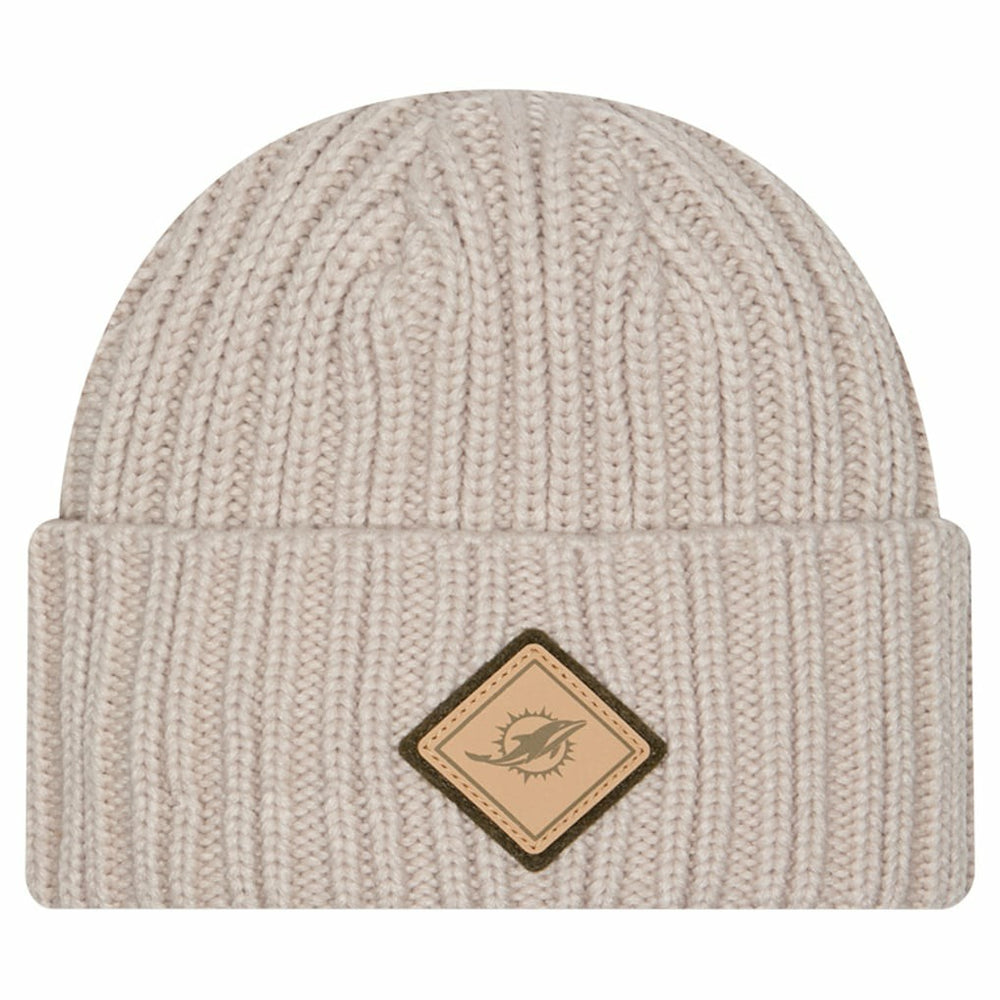 Miami Dolphins New Era Logo Applique Cuffed Knit Hat Light Beige | NFL