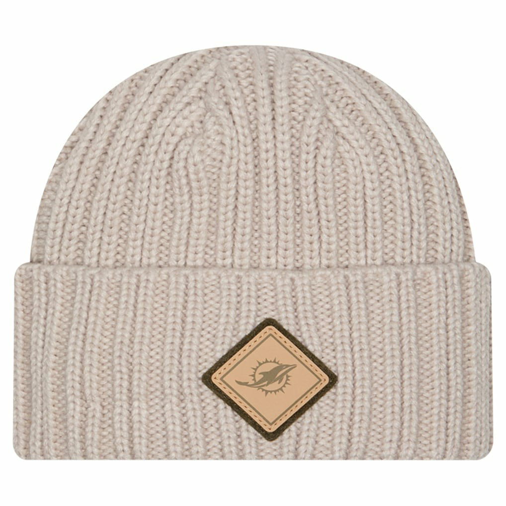 Miami Dolphins New Era Logo Applique Cuffed Knit Hat Light Beige | NFL