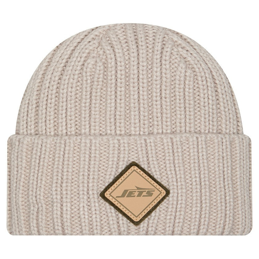 New York Jets New Era Logo Applique Cuffed Knit Hat Light Beige | NFL