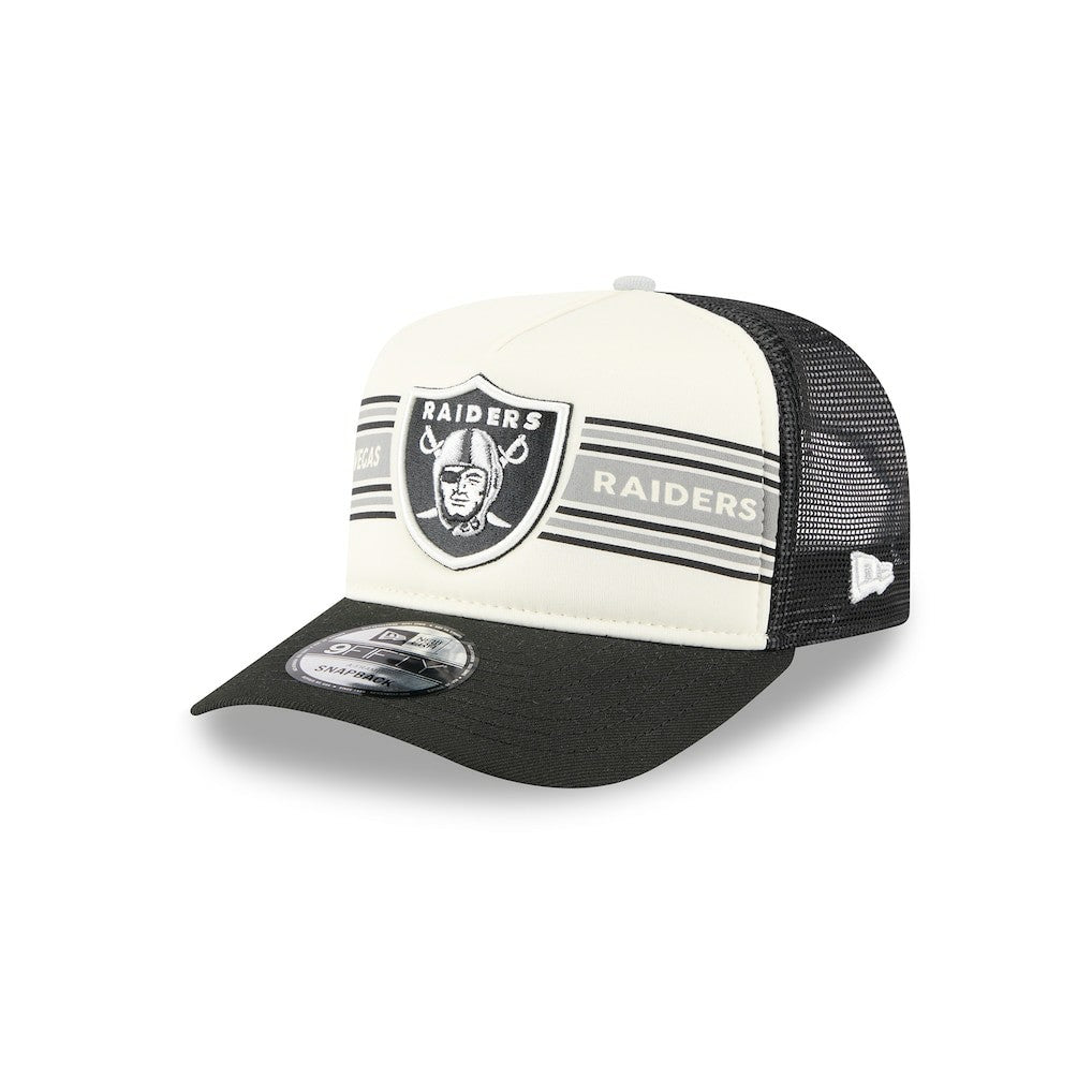Las Vegas Raiders New Era Banner A-Frame 9FIFTY Trucker Snapback Hat Cream/Black | NFL