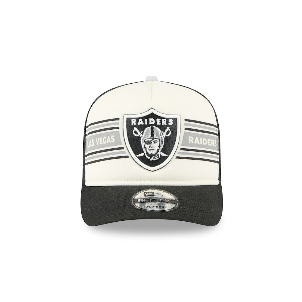Las Vegas Raiders New Era Banner A-Frame 9FIFTY Trucker Snapback Hat Cream/Black | NFL