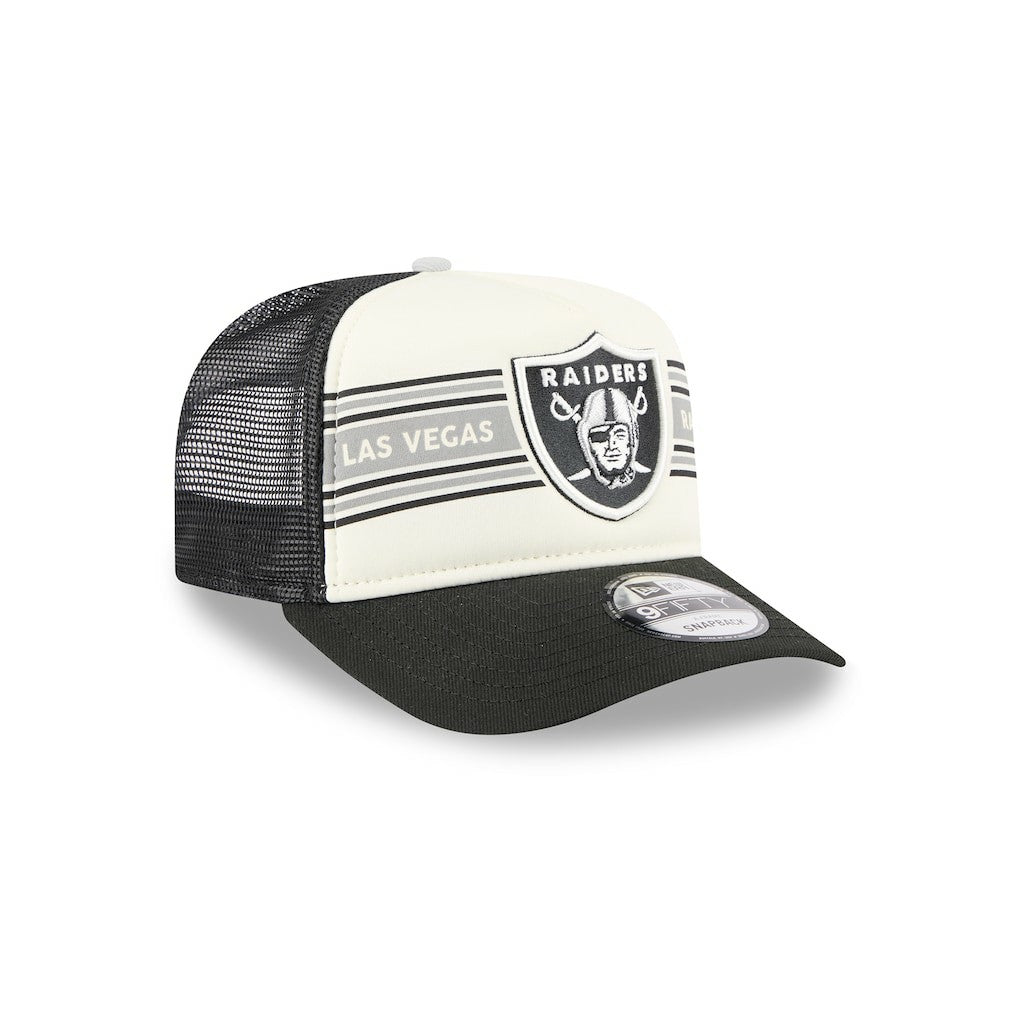 Las Vegas Raiders New Era Banner A-Frame 9FIFTY Trucker Snapback Hat Cream/Black | NFL