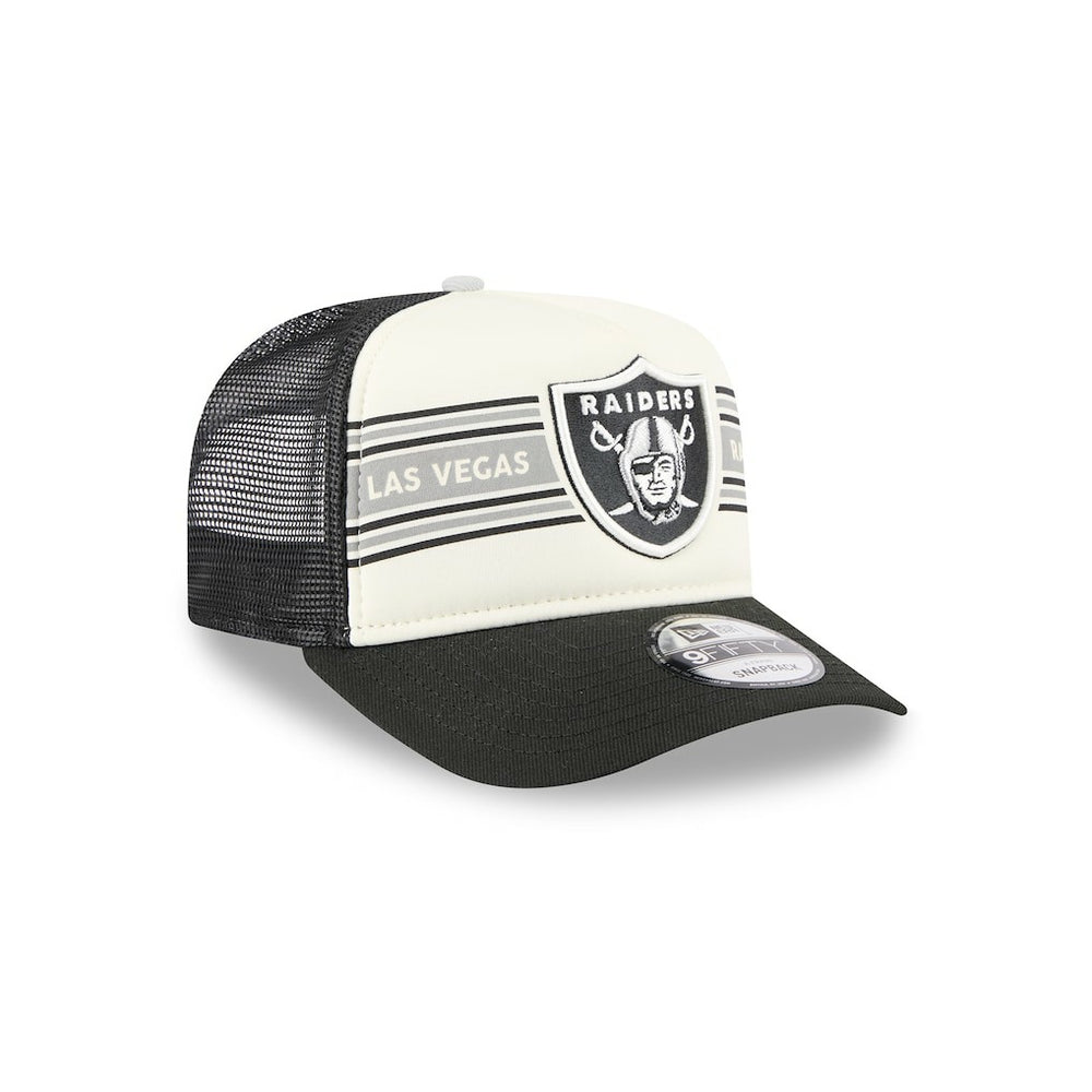 Las Vegas Raiders New Era Banner A-Frame 9FIFTY Trucker Snapback Hat Cream/Black | NFL