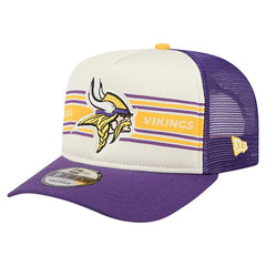 Minnesota Vikings New Era Banner A-Frame 9FIFTY Trucker Snapback Hat Cream/Purple | NFL
