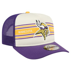 Minnesota Vikings New Era Banner A-Frame 9FIFTY Trucker Snapback Hat Cream/Purple | NFL