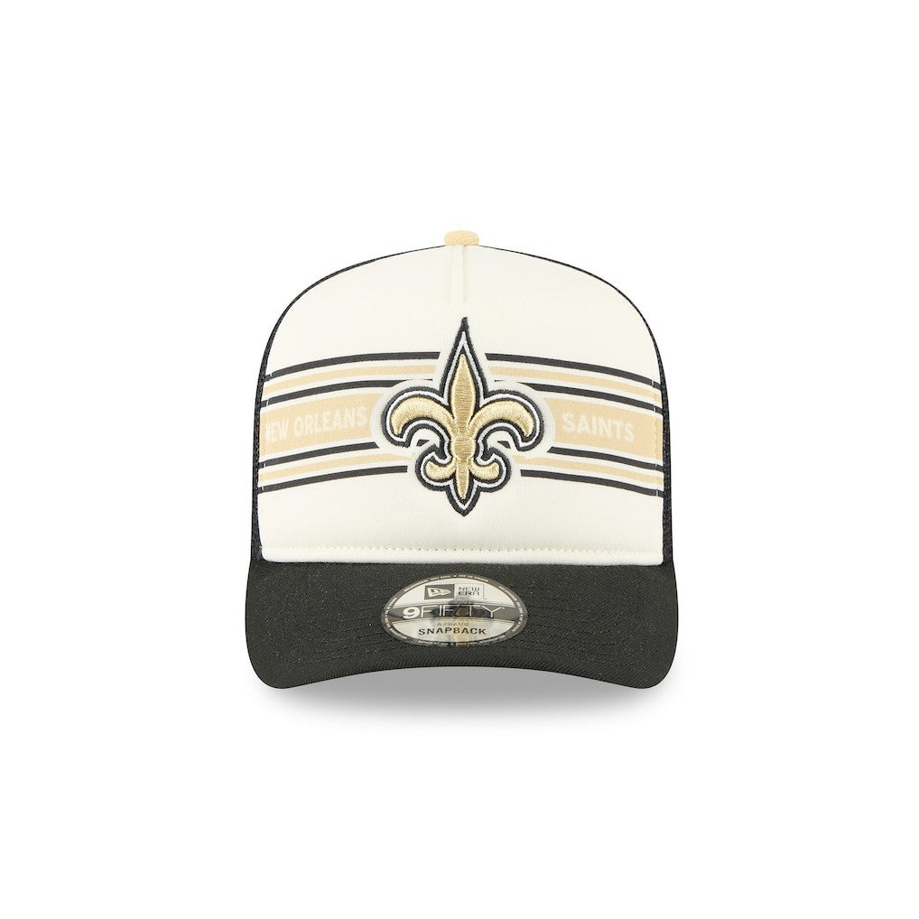 New Orleans Saints New Era Banner A-Frame 9FIFTY Trucker Snapback Hat Cream/Black | NFL