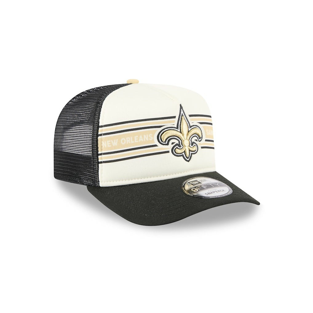 New Orleans Saints New Era Banner A-Frame 9FIFTY Trucker Snapback Hat Cream/Black | NFL