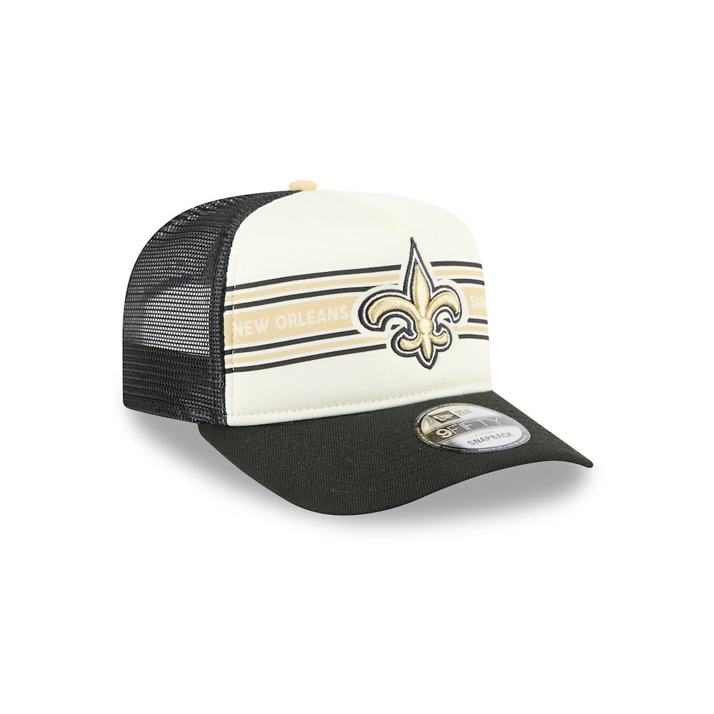 New Orleans Saints New Era Banner A-Frame 9FIFTY Trucker Snapback Hat Cream/Black | NFL