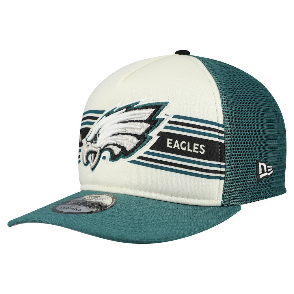 Philadelphia Eagles New Era Banner A-Frame 9FIFTY Snapback Hat Cream/Midnight Green | NFL