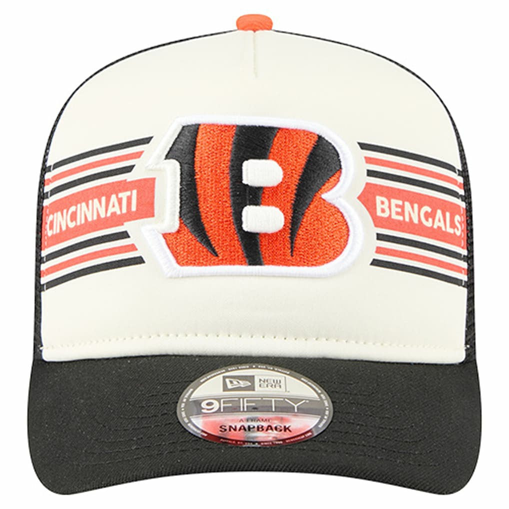 Cincinnati Bengals New Era Banner A-Frame 9FIFTY Trucker Snapback Hat Cream/Black | NFL