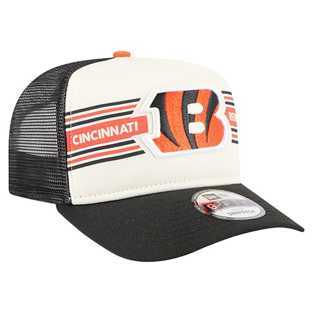 Cincinnati Bengals New Era Banner A-Frame 9FIFTY Trucker Snapback Hat Cream/Black | NFL