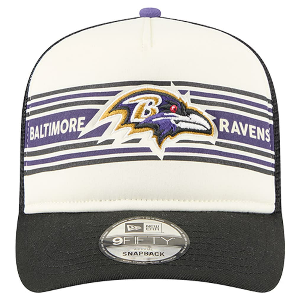 Baltimore Ravens New Era Banner A-Frame 9FIFTY Trucker Snapback Hat Cream/Black | NFL
