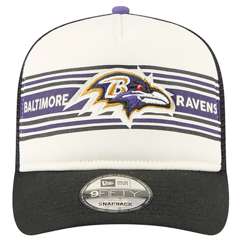 Baltimore Ravens New Era Banner A-Frame 9FIFTY Trucker Snapback Hat Cream/Black | NFL