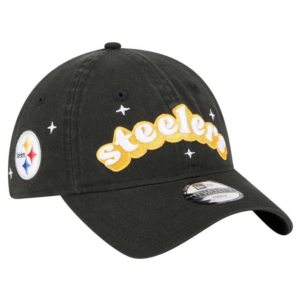 Pittsburgh Steelers New Era Girls Youth Cheer 9TWENTY Adjustable Hat Black | NFL